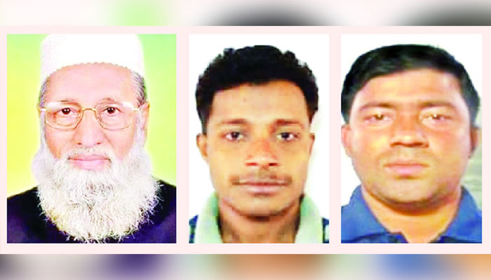 আ'লীগ নেতা হারুনুর রশীদ (বামে) অভিযুক্ত আরিফ সরকার (মাঝে) ও মহসিন মিয়া